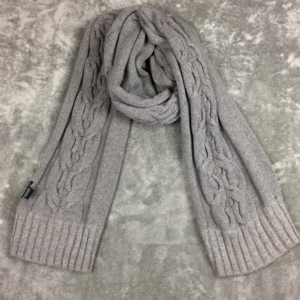 Kenneth Cole Cashmere Scarf 80 inches Long Grey Cable Knit Soft Warm‎ Winter